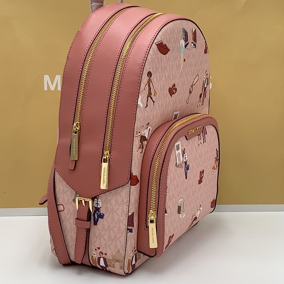 MICHAEL KORS JET SET GIRLS JAYCEE LARGE ZIP PACKED BACKPACK DARK POWDER BLUSH - Picture 3 of 16